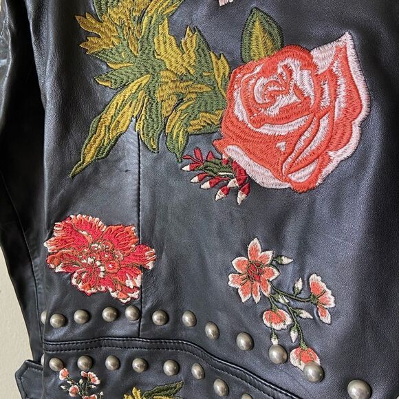 Lpa Leather Black Jacket Floral Embroidered 58 Roses Size XS - Picture 12 of 17
